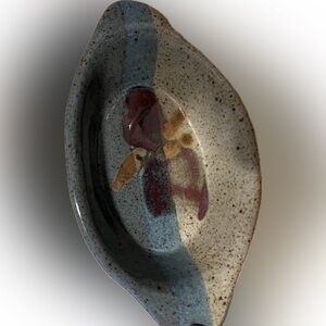 Tom Chamberlain Bowl Pottery Dish Hand Thrown Stoneware Signed Side Handles 8.5"